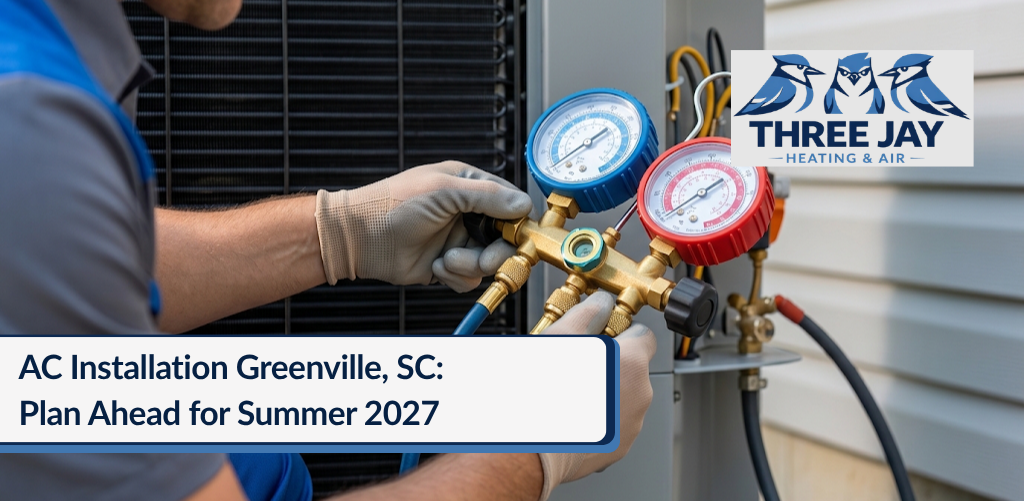 Technician installing AC in Greenville